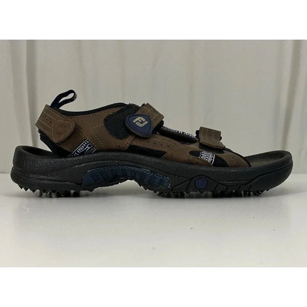 Footjoy Men's Leather Golf Sandals Hook & Loop Adjustable Closure Soft Spike 10M